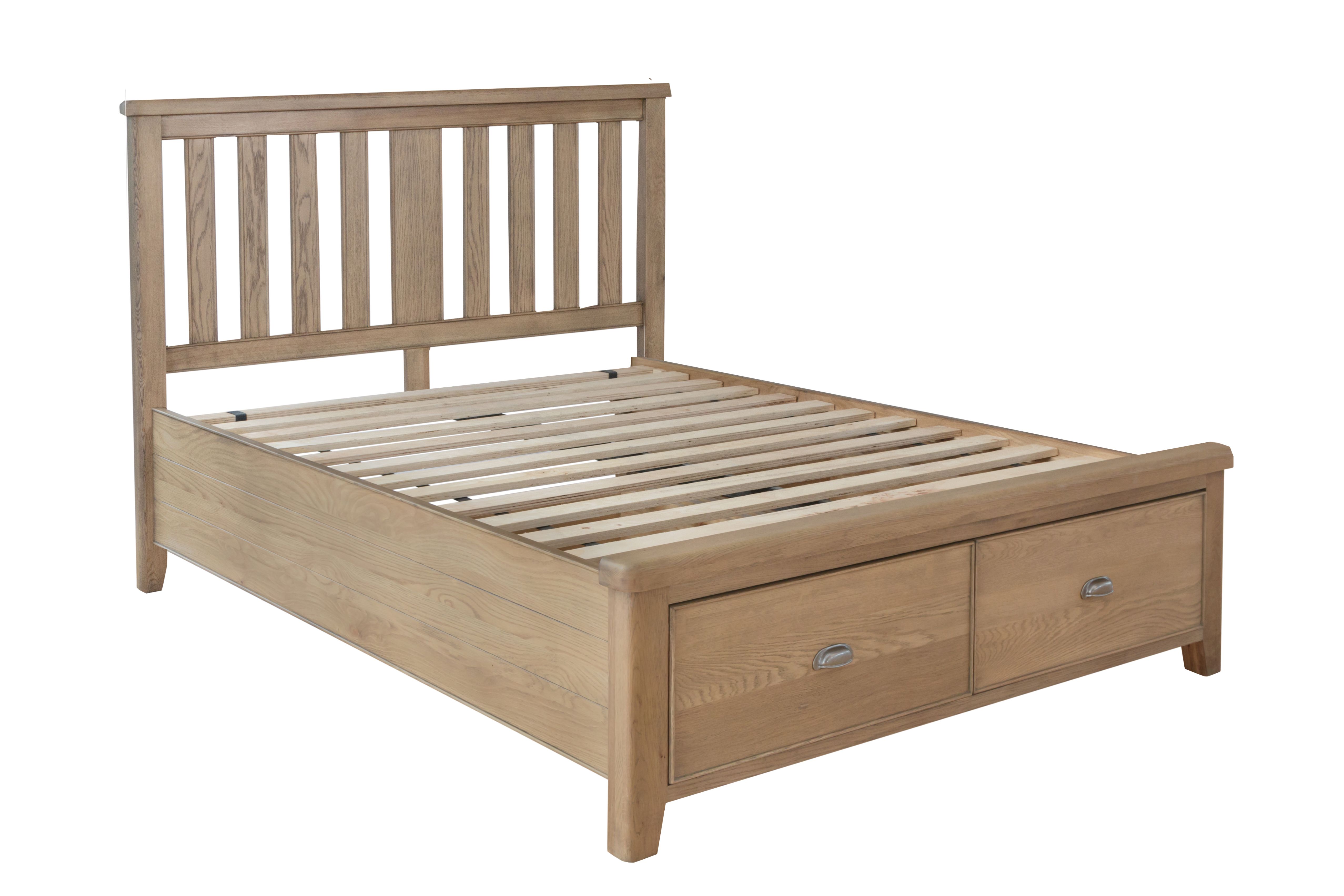 HOULGATE OAK 4'6" Bed With Wooden Headboard and Drawer Footboard Set
